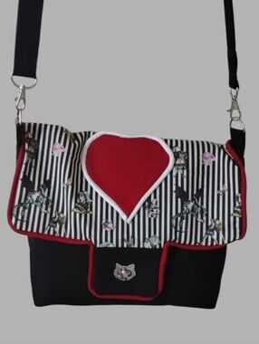 Gothic Alice Heart-Accent Cotton Canvas Messenger Bag.
